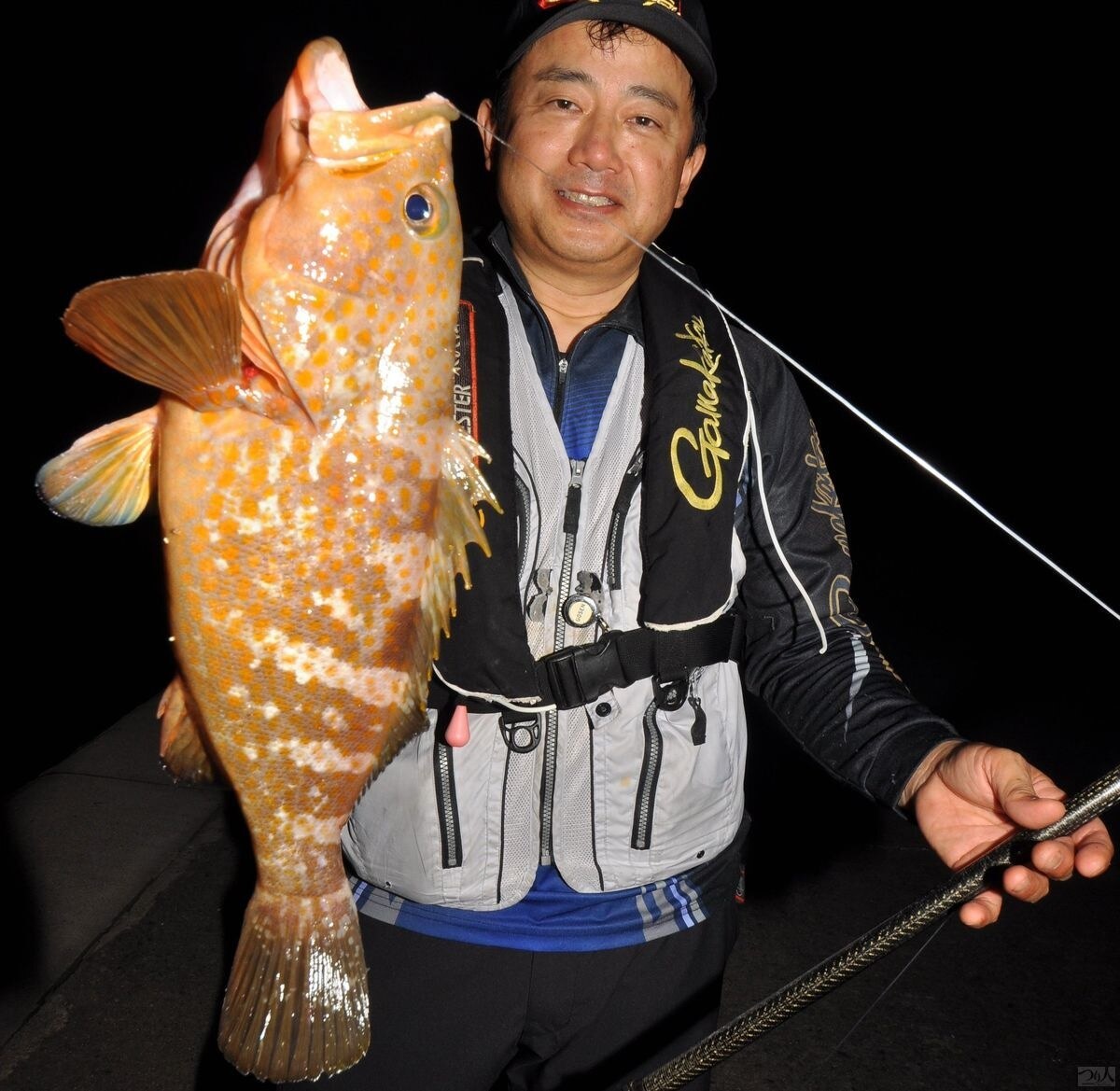 岡山沖、広島沖の島しょ部はキジハタの魚影が濃く、投げ釣り、ルアー釣りなどオカッパリでも充分ねらうことが可能（釣り場は岡山県の北木島。釣り人は永沢弘雄さん）