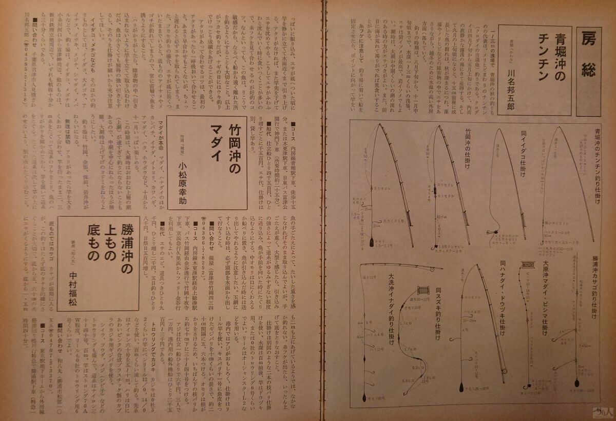 昭和50年の11月号では沖釣りが特集され、房総の沖釣りのひとつとして各地域のマダイ釣法が紹介